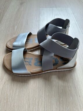 Sorel Ella II Leather Slide Sandals Women’s 8 Silver Flat Casual